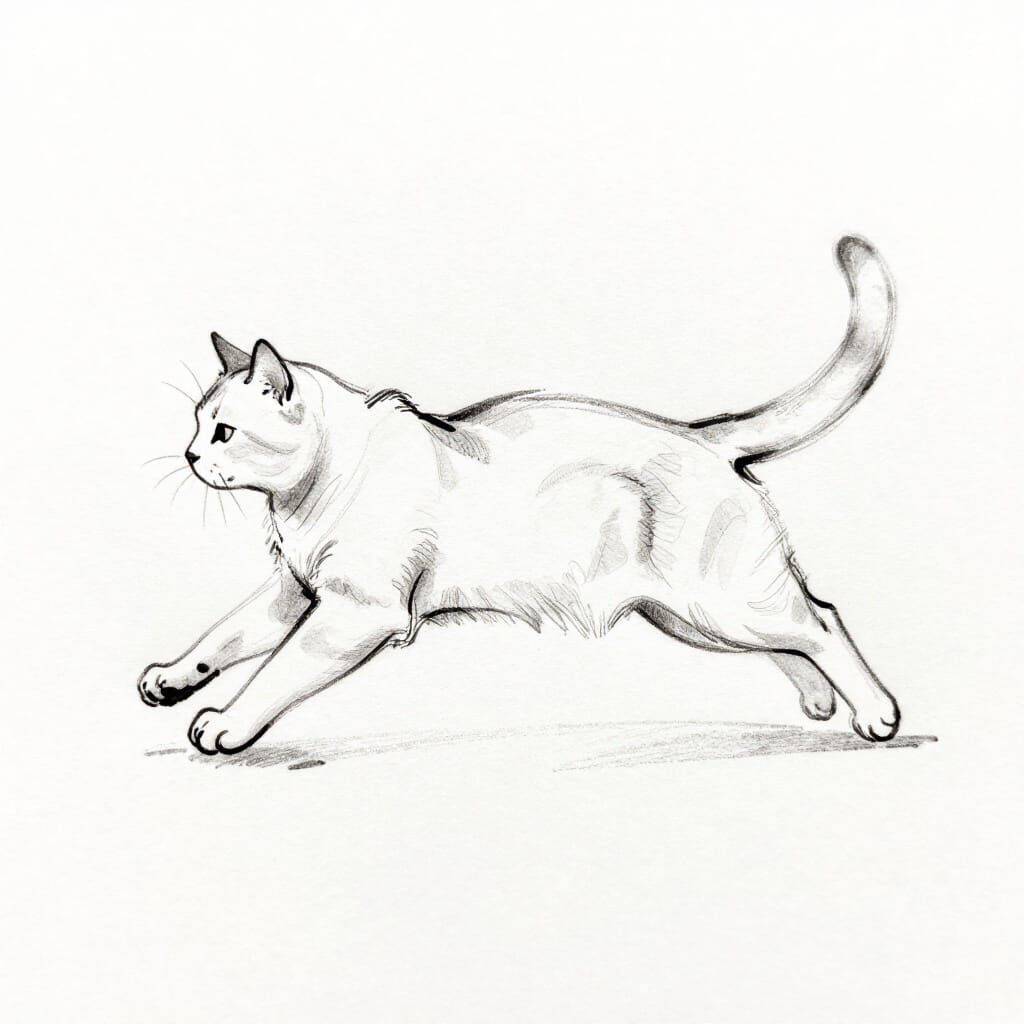 Minimalist Cat Line Art in Mid-Leap
