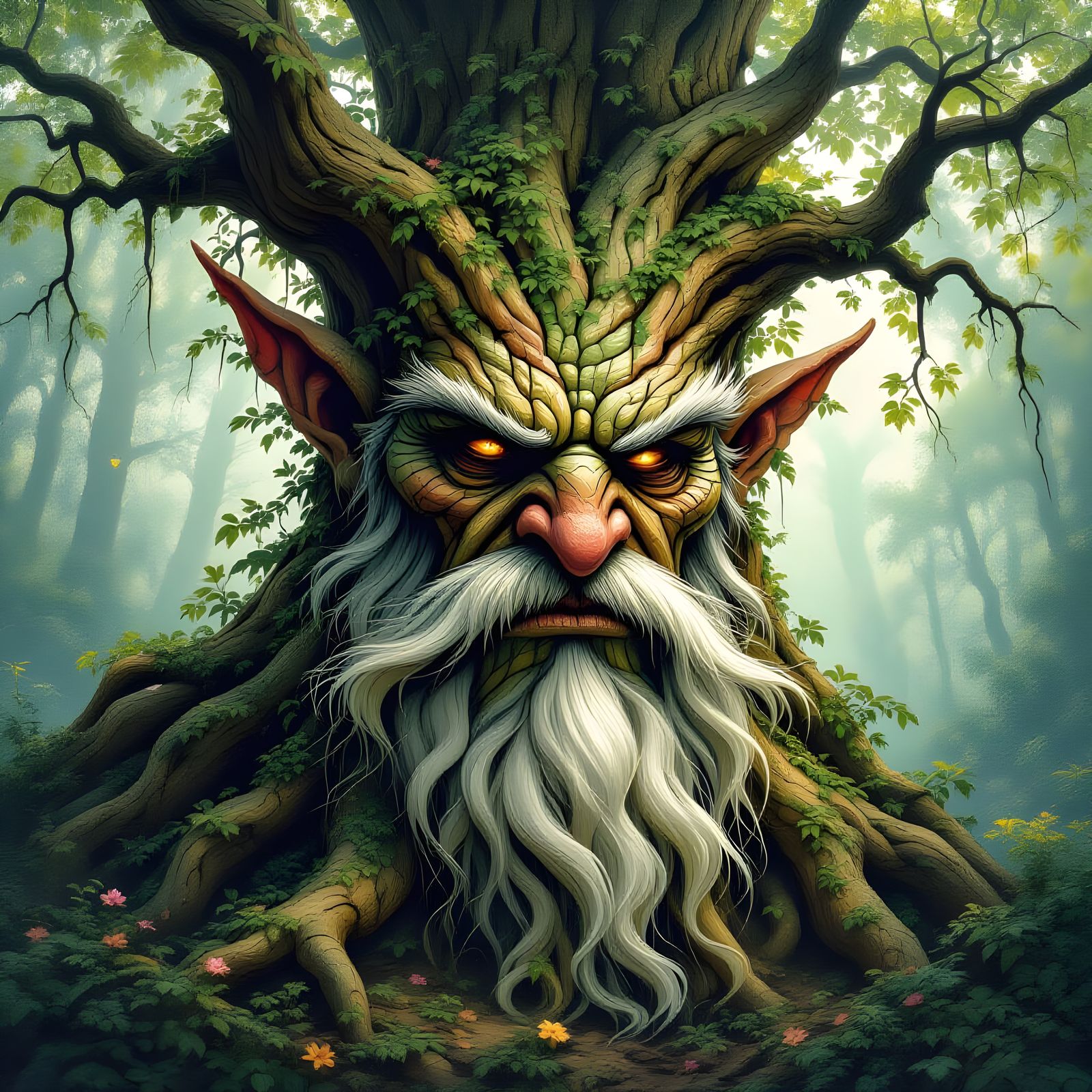 Magical Forest Troll Merged with Tree: Fantasy Art