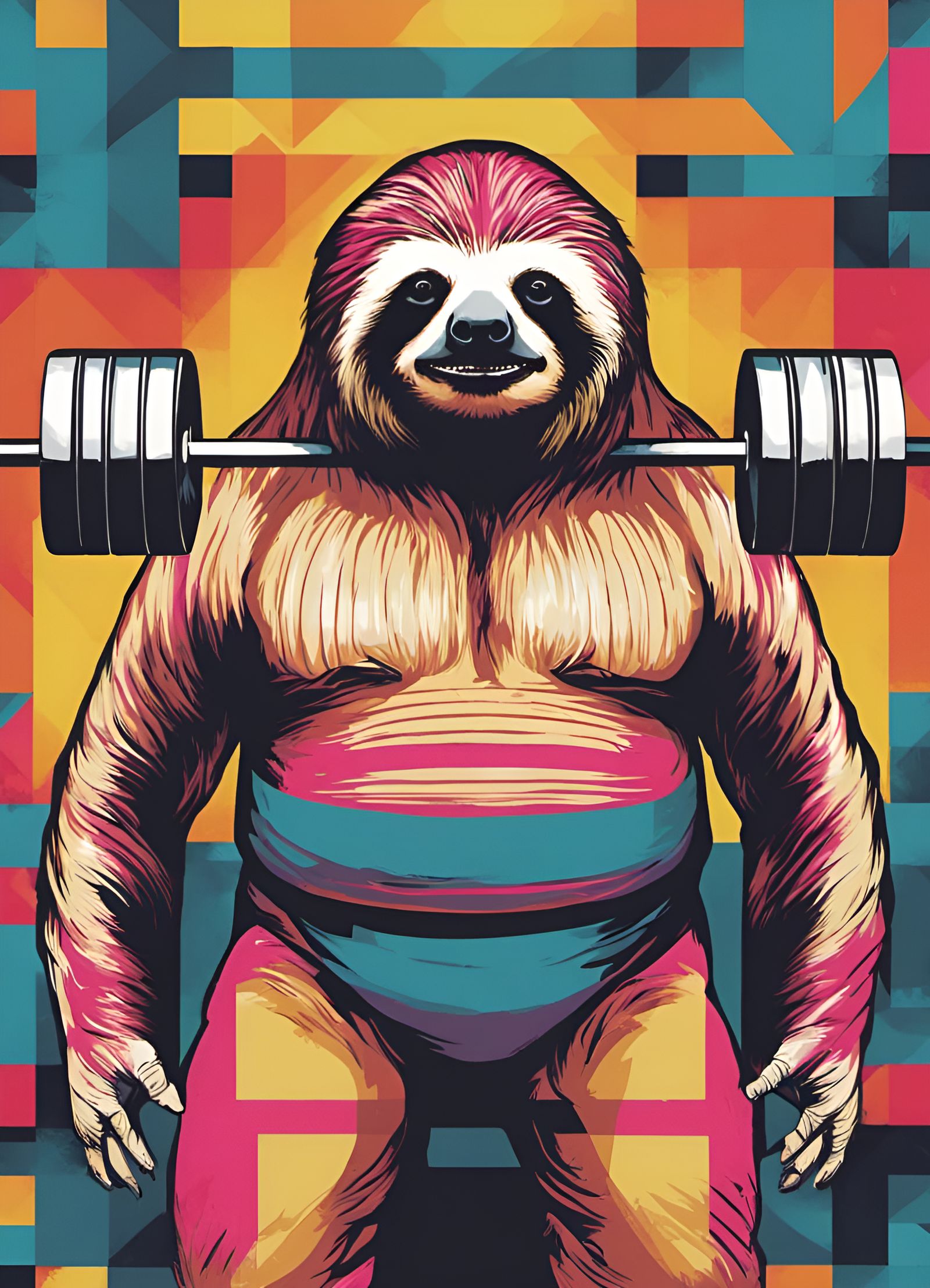 Sloth Weightlifter in Geometric Pop Art Style