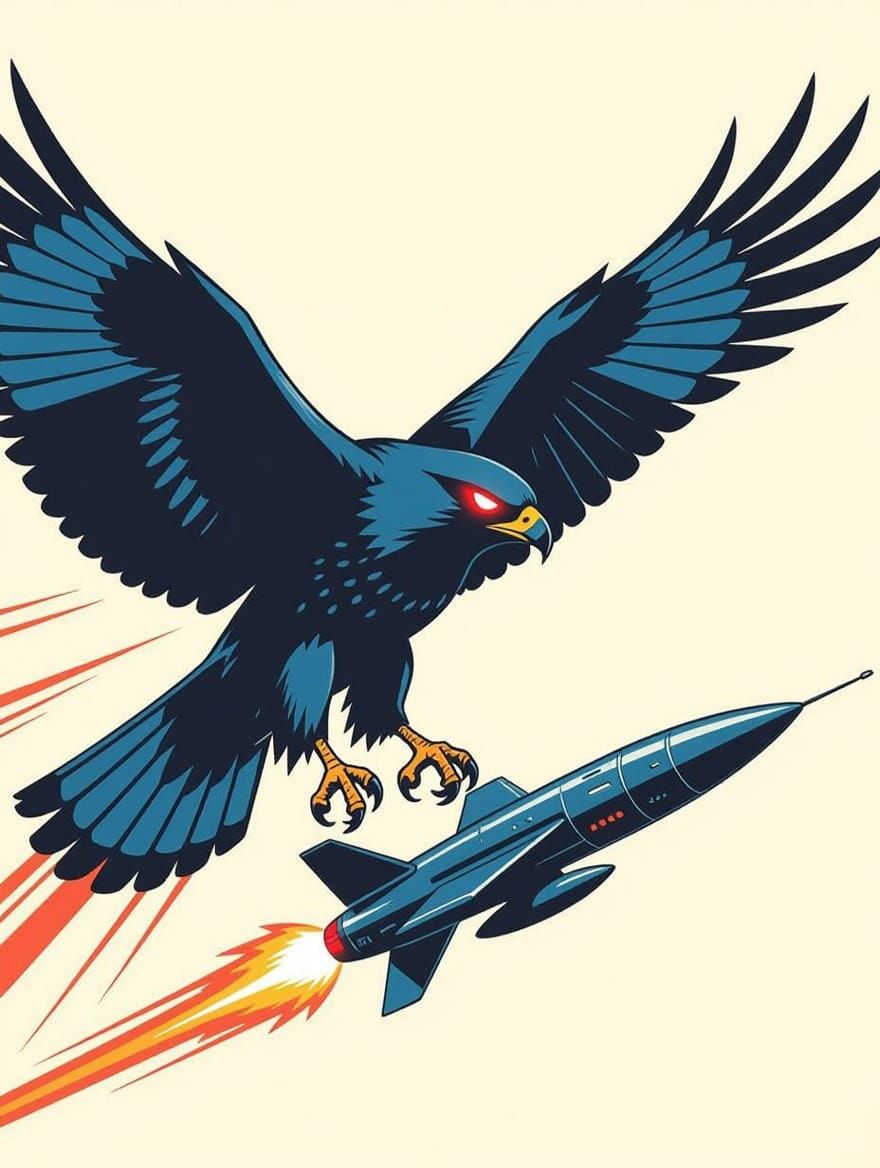 Blue Hawk Fires Laser Eyes in Vector Art Style