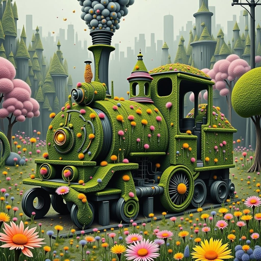 Topiary Steam Train in Whimsical Garden