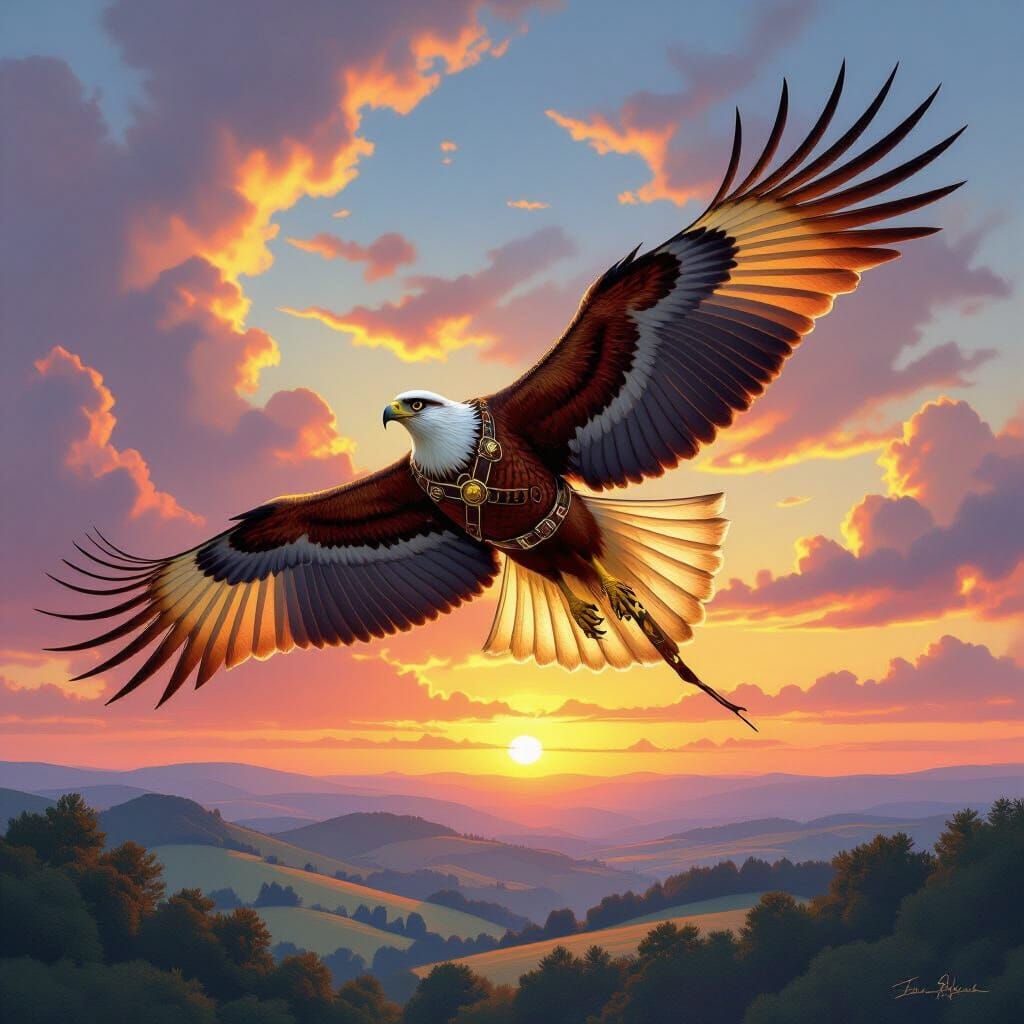 Majestic Bird of Prey Soaring at Sunset