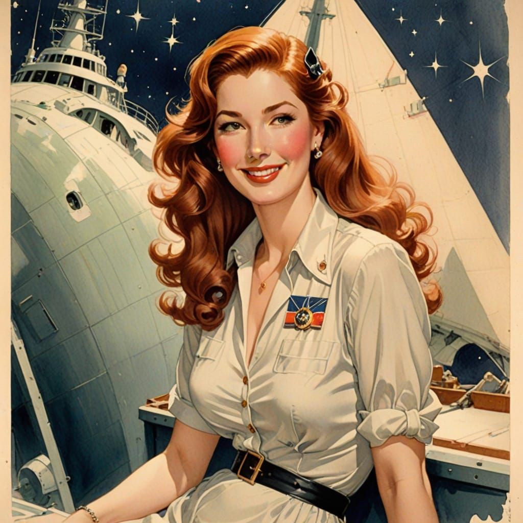 Retro Space Cadet in Warm Watercolor