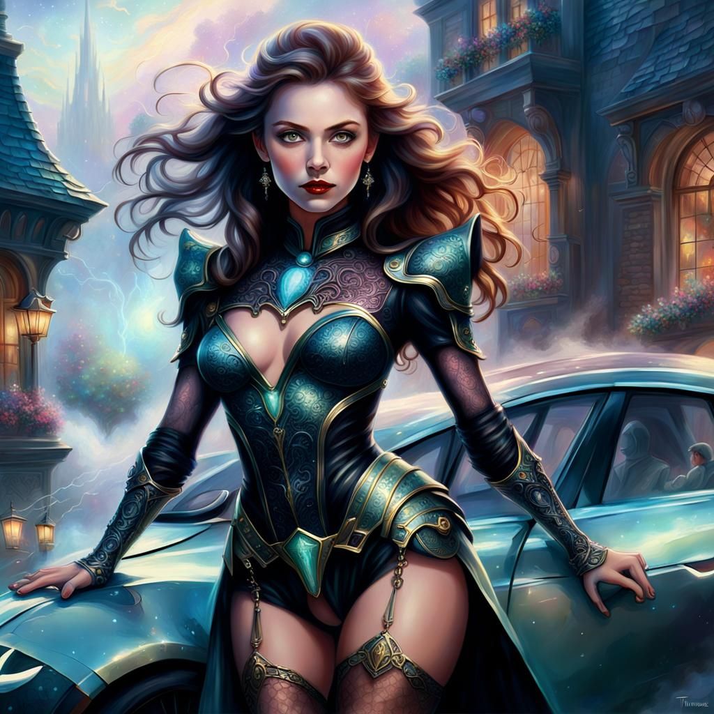 Beautiful Woman on Tesla in Ethereal Fantasy Style