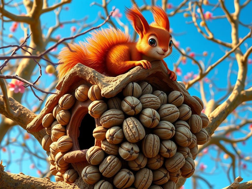 Pixar-Style Treehouse Made from Walnuts in Golden 18k Color ...