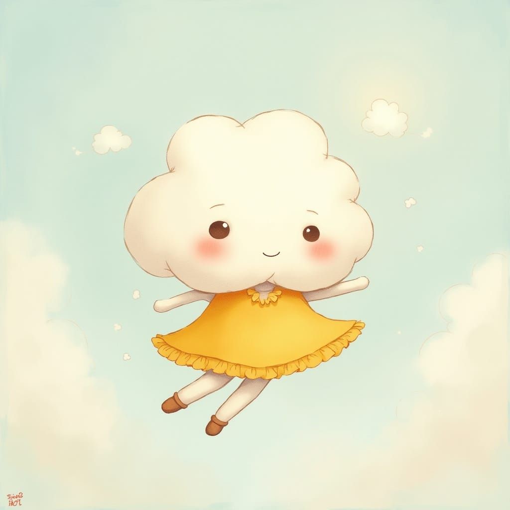 Whimsical Cloud Character in Pastel Dreamscape