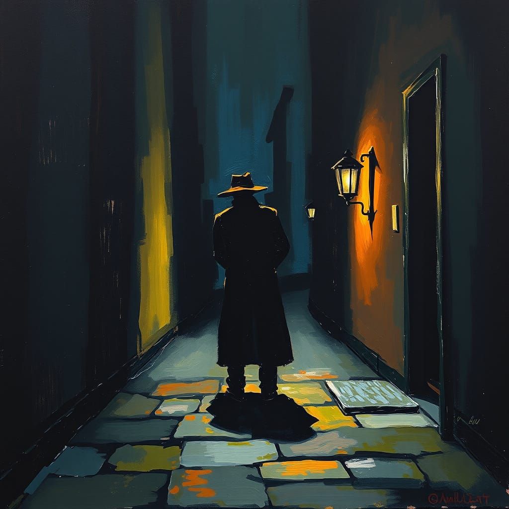 Figure in Dark Alley in Neo-Impressionism Style