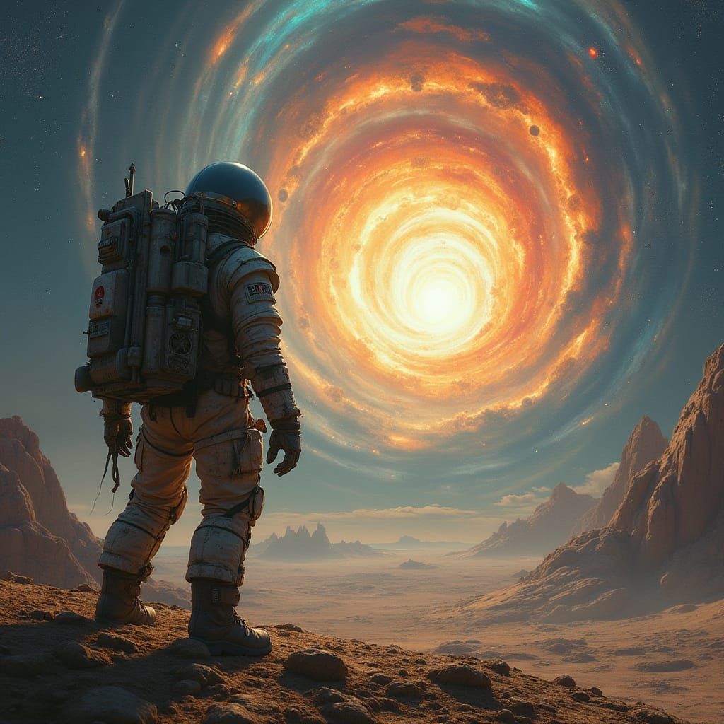 Astronaut Witnessing Cosmic Explosion in Dark Fantasy Style