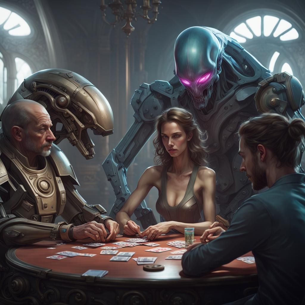 Sci-Fi Card Game Portrait in Art Nouveau Style