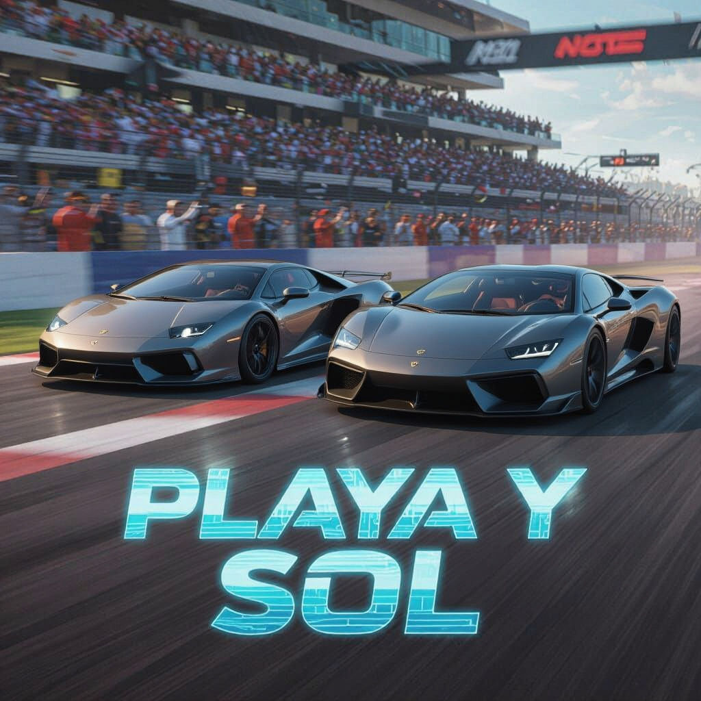 Sports Cars Race with Futuristic Text Overlay