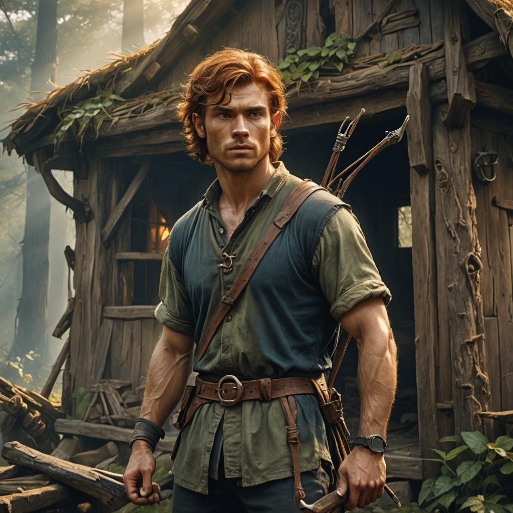 Fantasy Archer in Forest Hut: Photorealistic Matte Painting