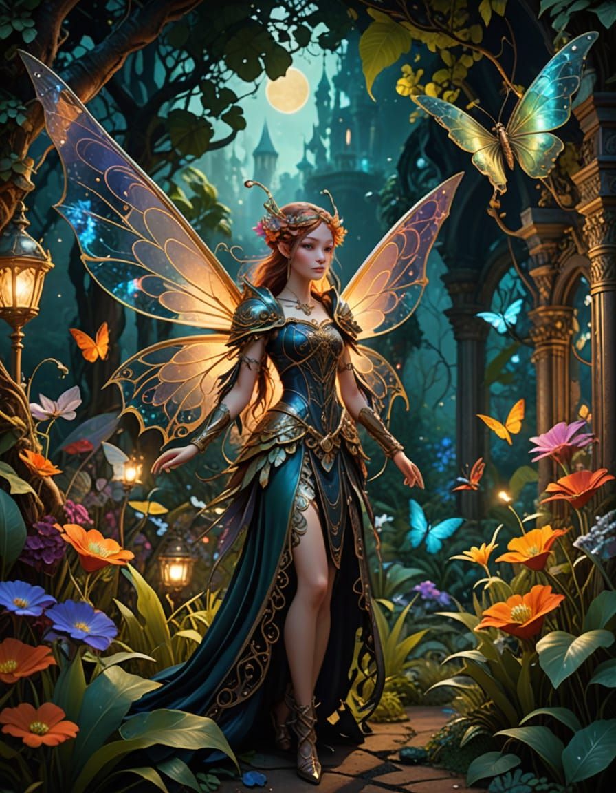 Whimsical Fairies in Lush, Vibrant Fantasy Garden
