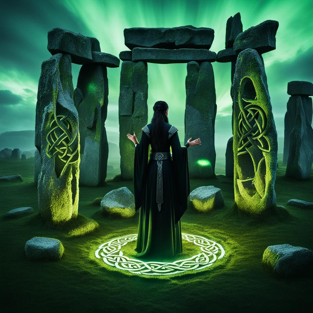 The Morrigan in a Celtic Stonehenge