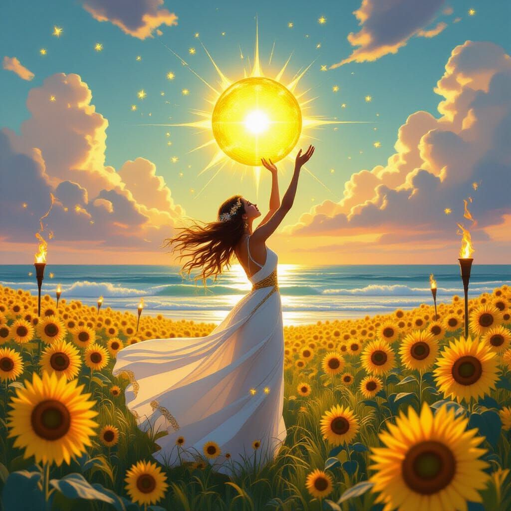 Sun Goddess in Sunflower Field Digital Art
