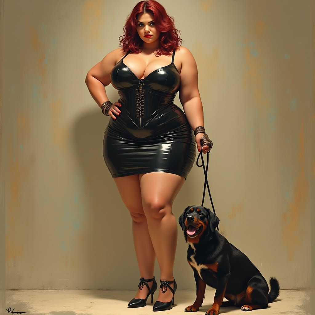 Confident Plus-Size Woman Commands Attention in Latex and Le...