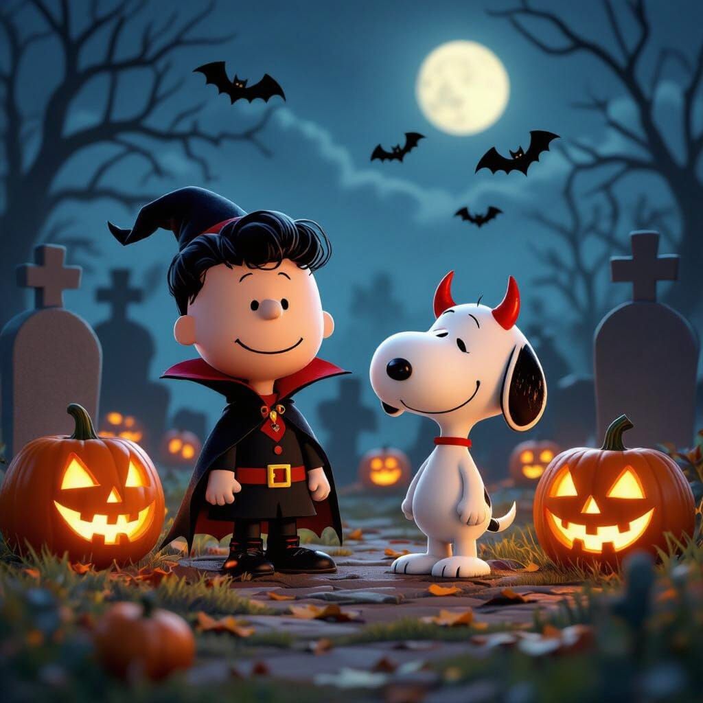 Charlie Brown & Snoopy in Spooky Halloween Cemetery