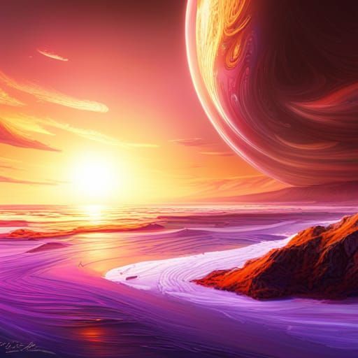Alien Beach Day: Galactic Sci-Fi Concept Art