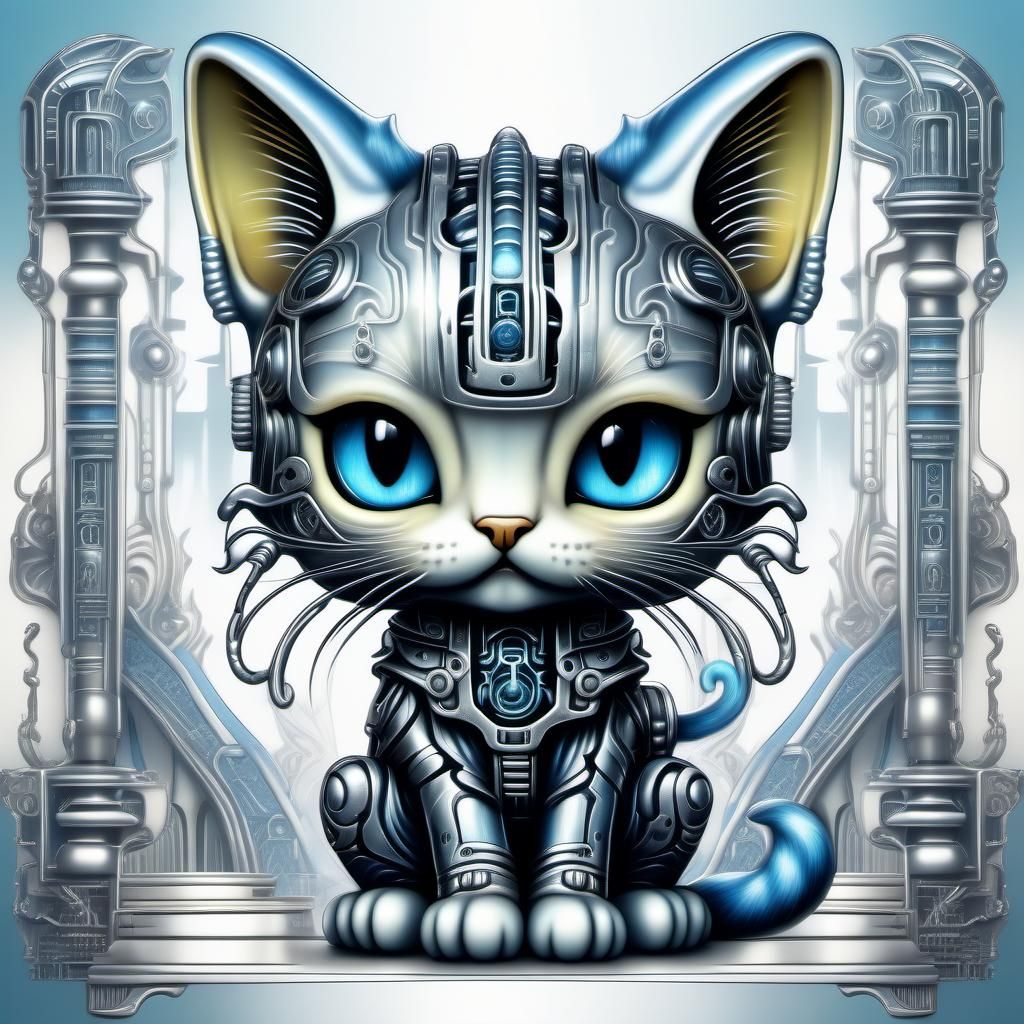 Chibi Biomechanical Cat Portrait in Giger Style
