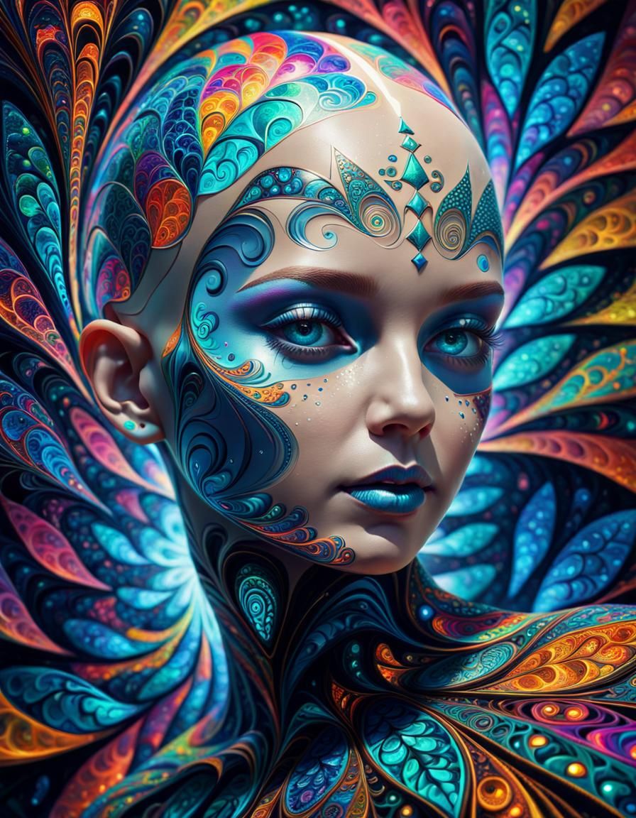 Psychedelic portrait of a bald woman