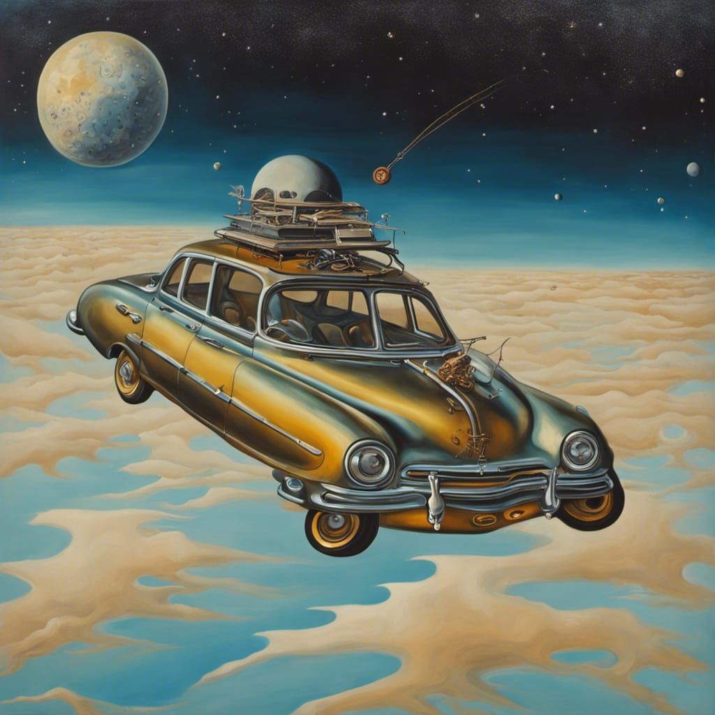 Surreal Car Floats in Space: Salvador Dali Style