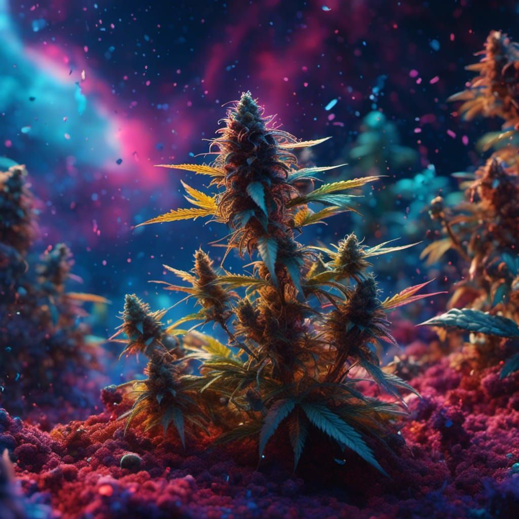 Hyperreal Marijuana Art with Vibrant Color Splash