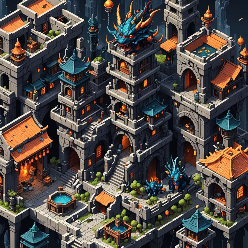 Isometric Pixel Art of Dragon City Dungeon Level