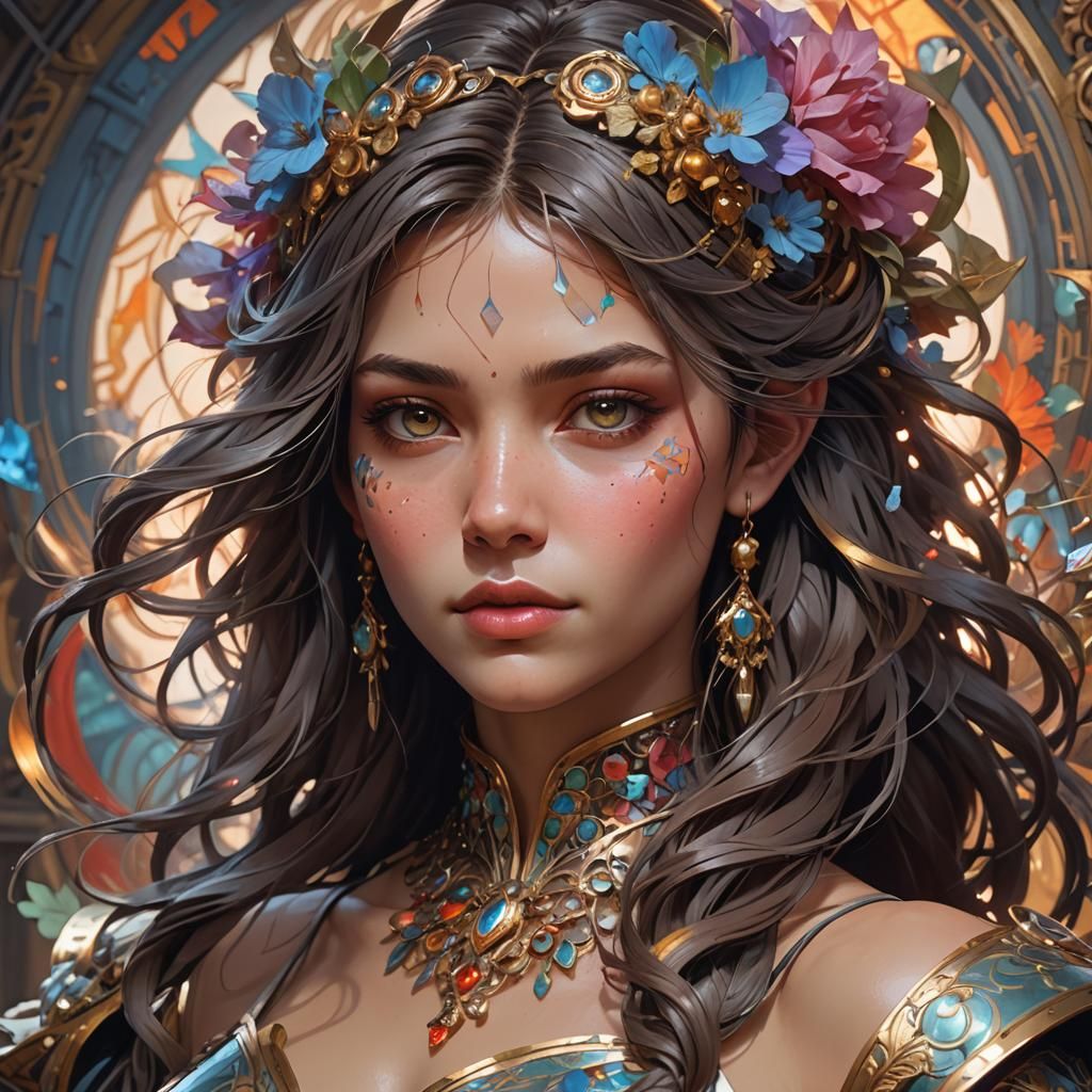 Detailed Portrait in Art Nouveau Style