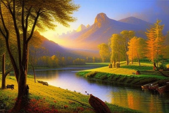 A beautiful Turkey themed fictional landscape based on an image taken during golden hour. Oil painting