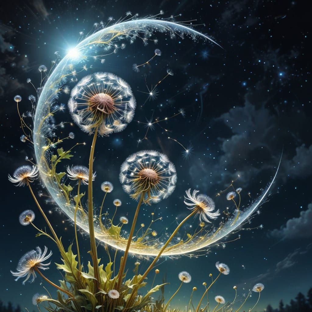 Surreal Dandelion Moon in Digital Painting