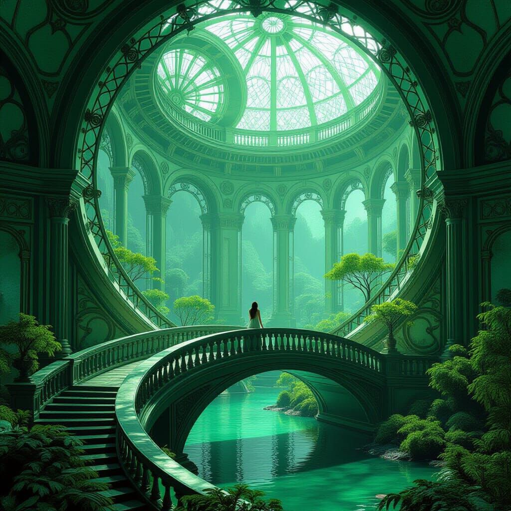 Verdant Curves Art Nouveau Landscape