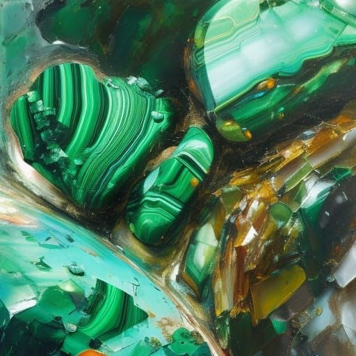 Hyperrealistic Malachite Gemstone Oil Painting
