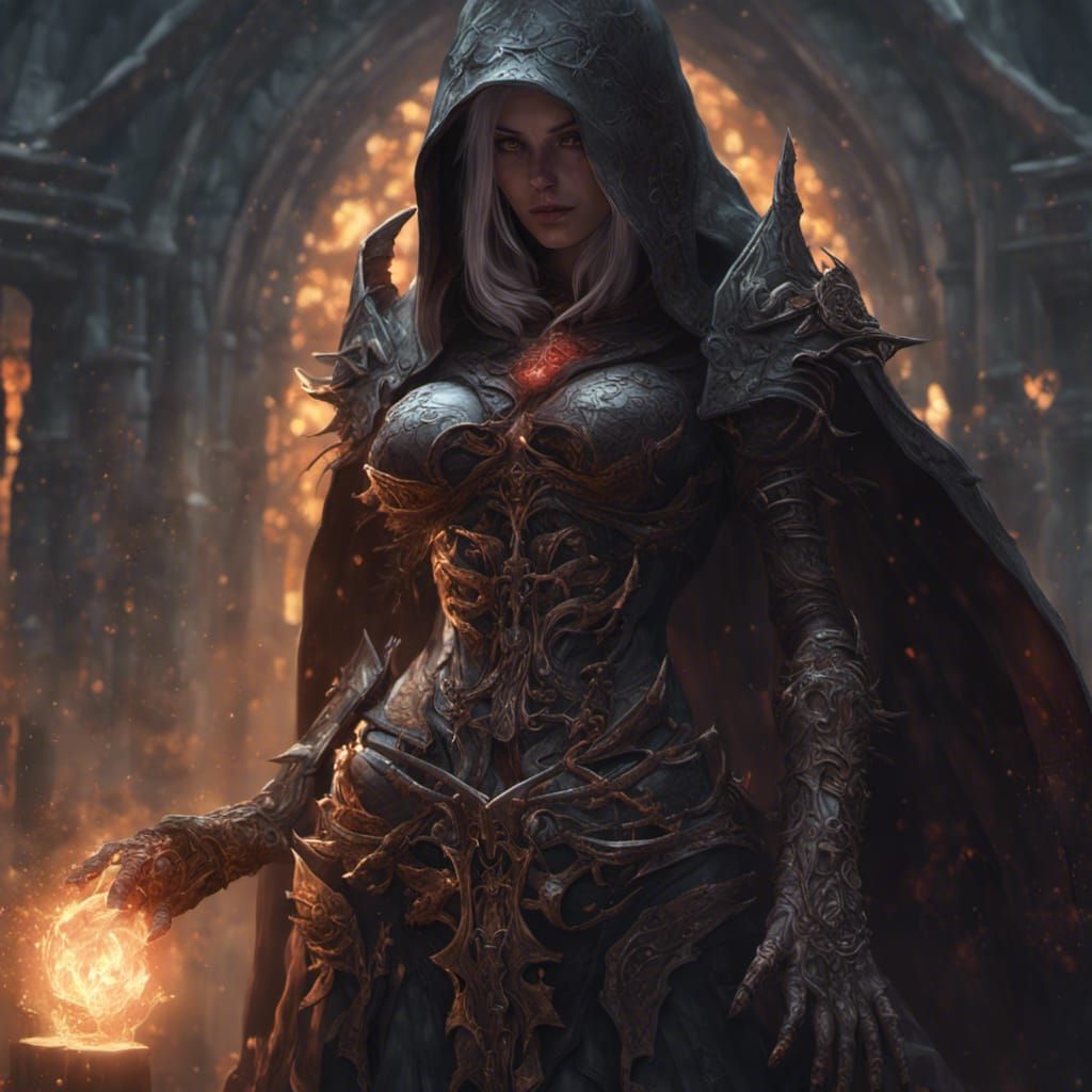 Hooded Necromancer in Dark Fantasy Style