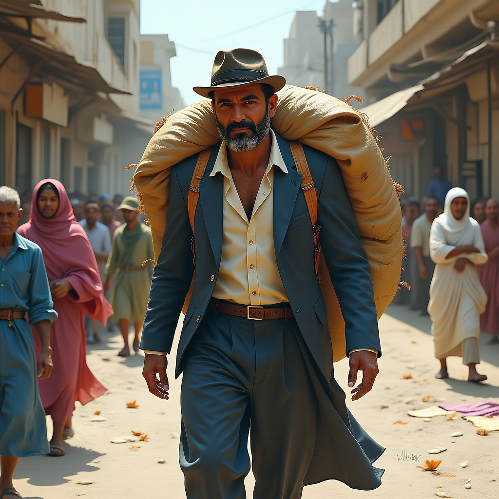 Rich Man Helping Poor in Baghdad: Hyperrealistic Splash Art