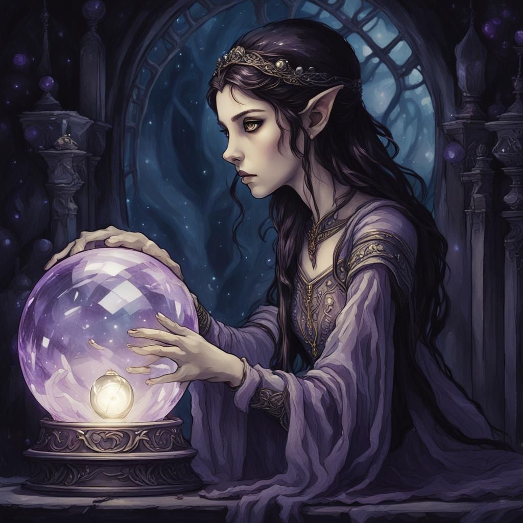 High Elf Maiden Gazing into Crystal Ball