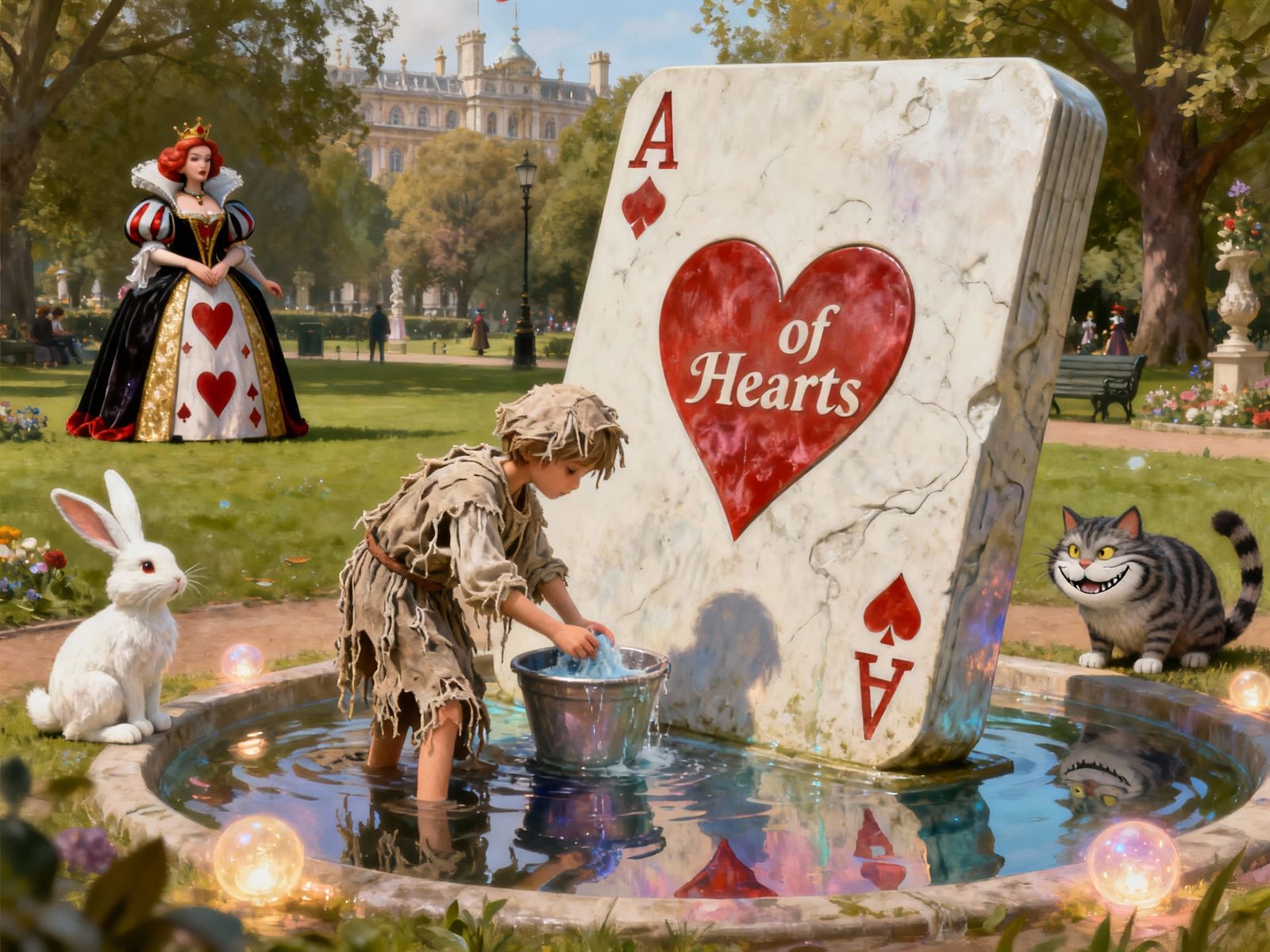 Surreal Queen of Hearts Watches Rag Washer in Royal Park