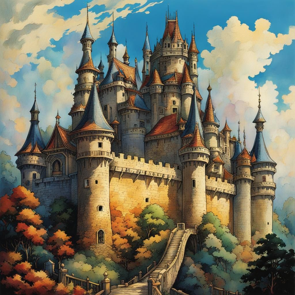 Anime Castle in Arthur Rackham Style