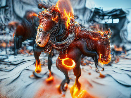 Fiery Horse Galloping Through Hellscape