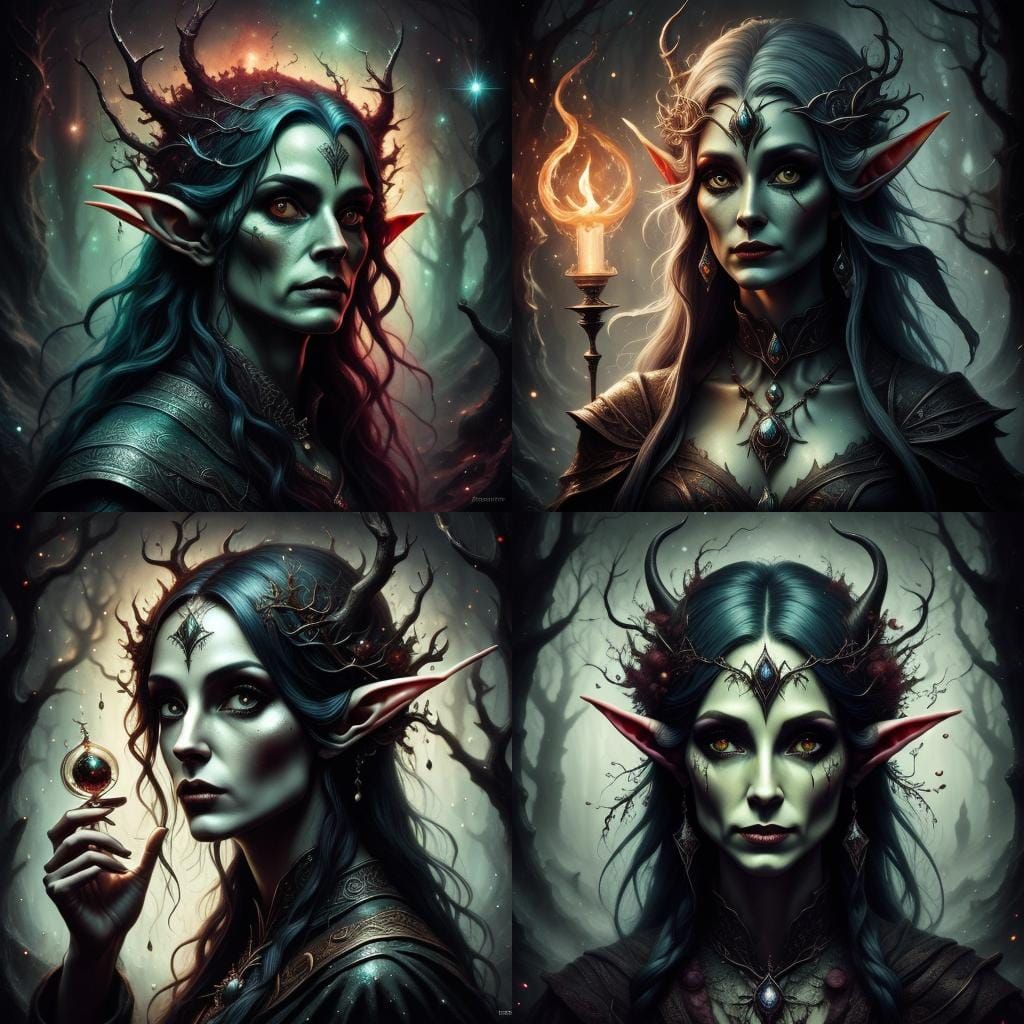 Eerie Elven Mage Portrait in Dark Fantasy Style