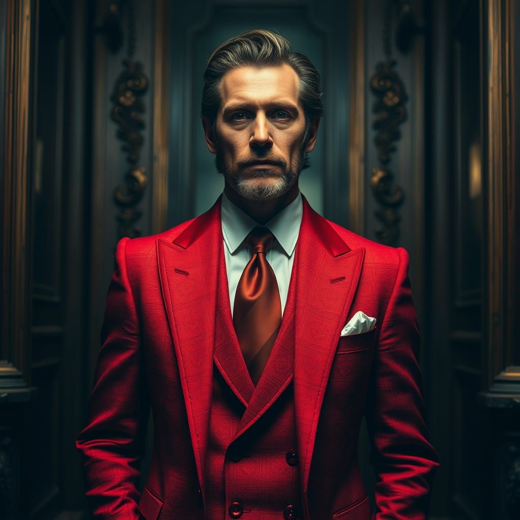 Confident Gentleman in Red Suit with HDR Lighting