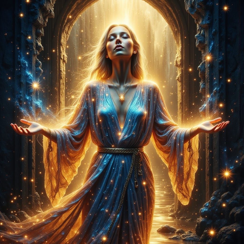 Luminous Figure Emancipated in Radiant Golden Light