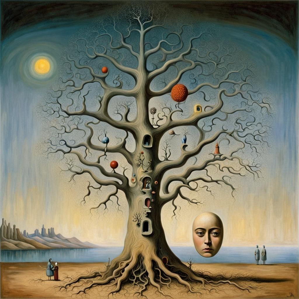 Surreal Brain Tree in Barren Landscape