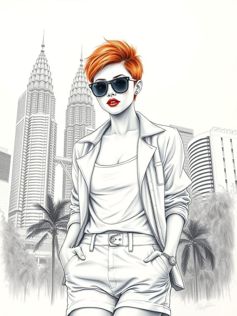 Girl in White Suit: Detailed Pencil Sketch