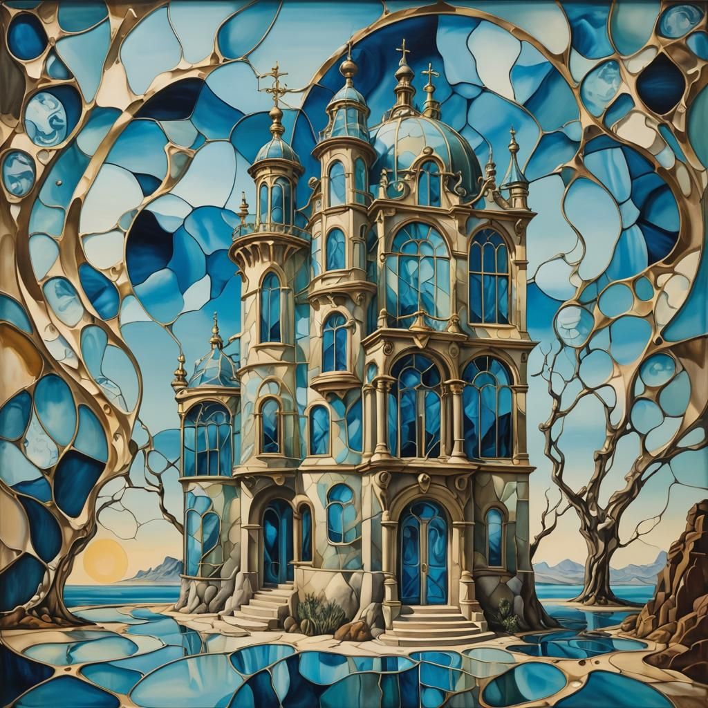 Surreal Victorian House with Blue Leaded Glass