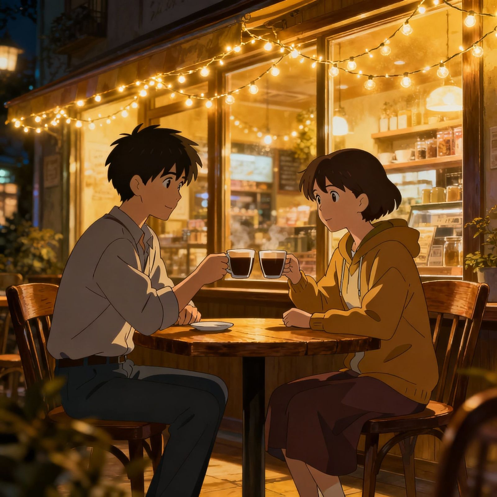 Cozy Cafe at Night: Studio Ghibli Inspired Anime Art