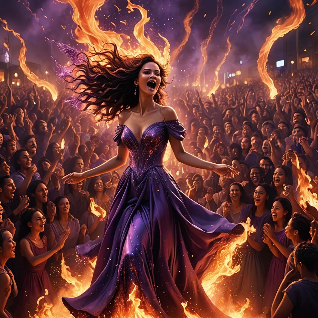 Pop Star's Fiery Performance: Fantasy Concept Art