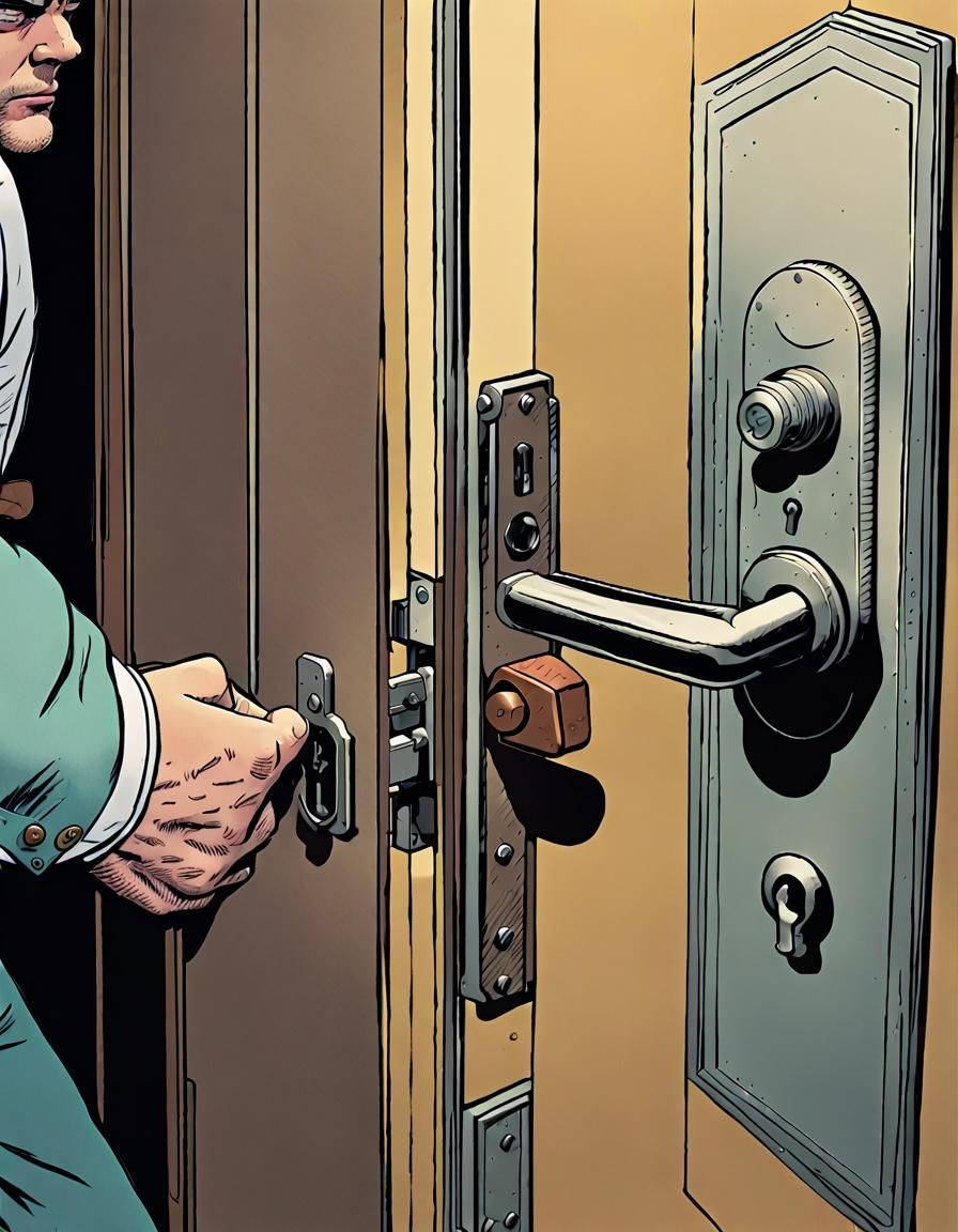 Man Picking Lock in Gritty Noir Comic Style