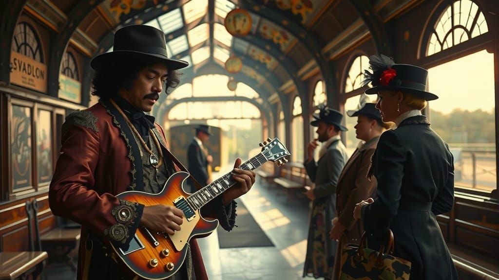 Jimi Hendrix Busking in Art Nouveau Station