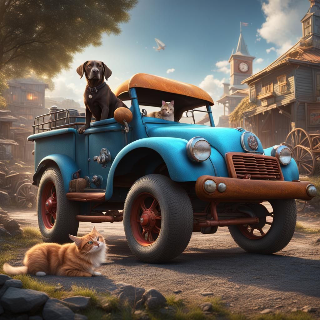 Fantastical Matte Painting of Vehicles and Animals