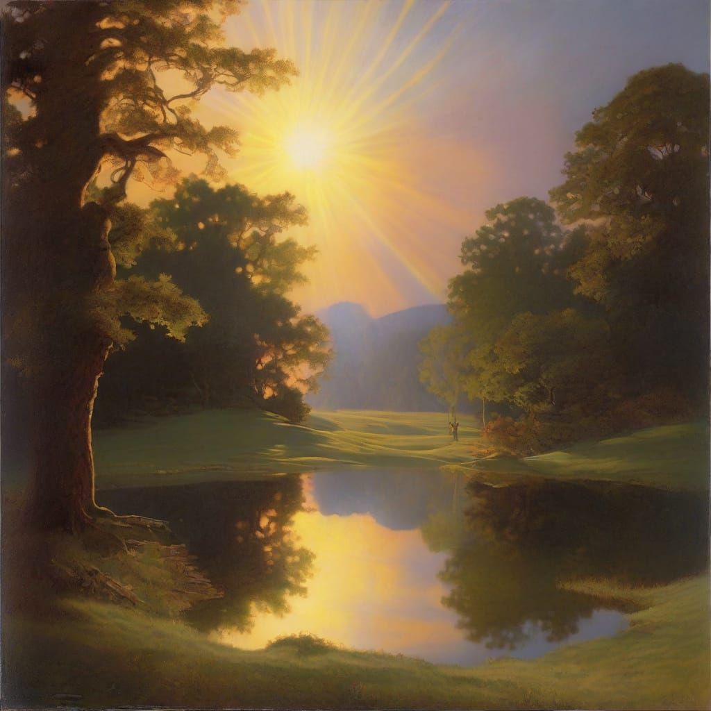 Ethereal Crepuscular Rays in Golden Age Style