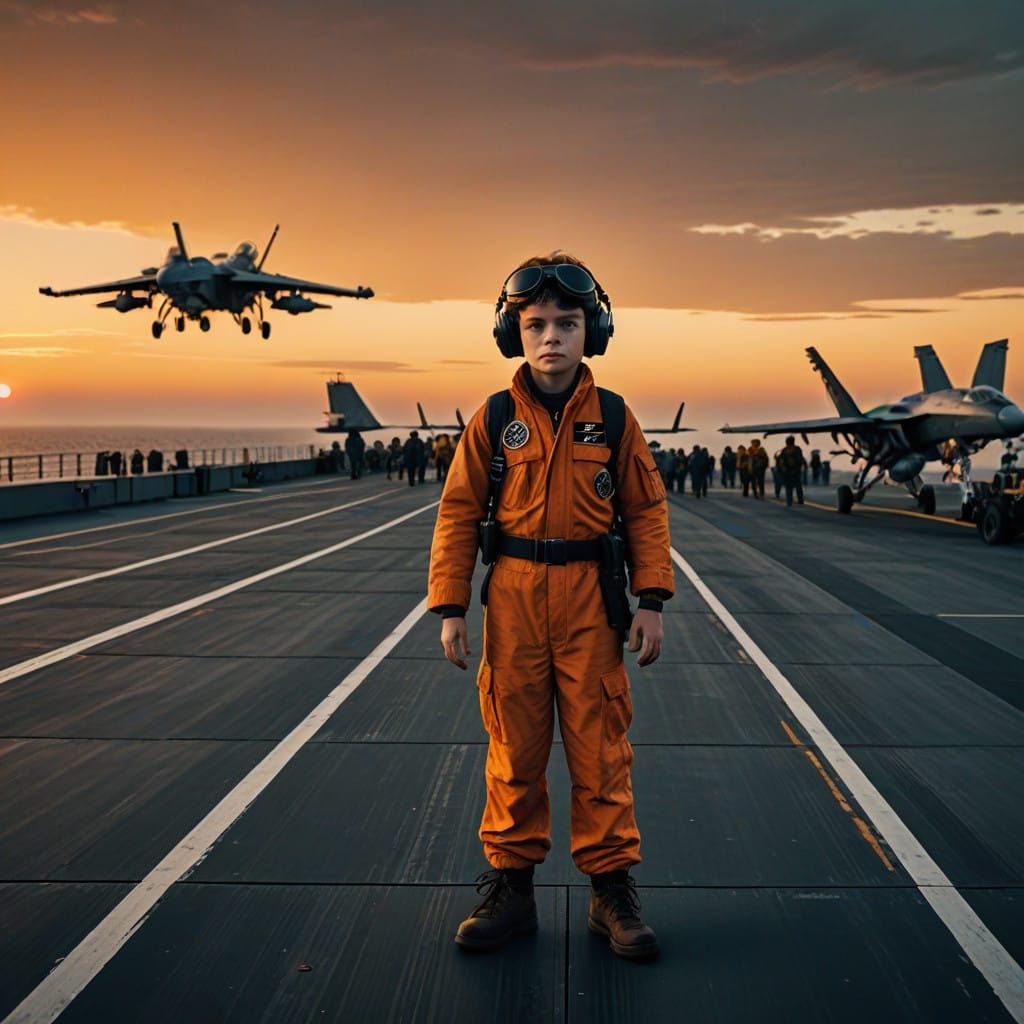 Young Boy Pilots Miniature Death Star Drone on Aircraft Carr...